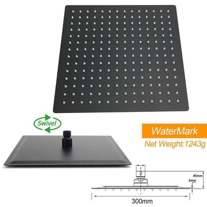 WELS Matt Black Dual Shower Large 12" Square Head Handheld Adjustable Silding Rail Set