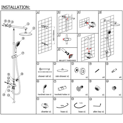 WELS Matt Black Dual Shower Large 12" Square Head Handheld Adjustable Silding Rail Set