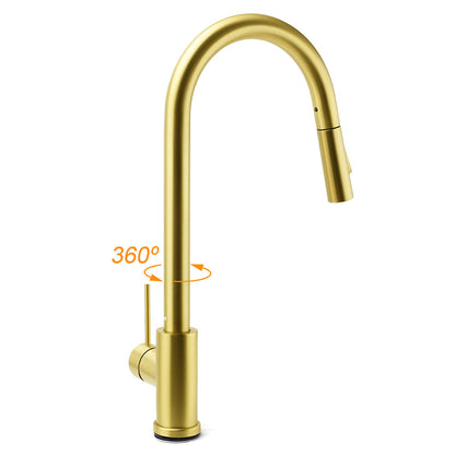 WELS Brushed Gold Pull Out Kitchen Sink Tap Basin Mixer Faucet 2 Modes Spout Set