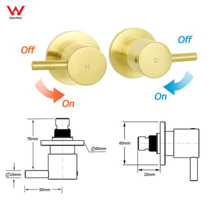 Brushed Gold 2in1 Shower Set 8" Round Head 3 Modes Handheld Sliding Rail Arm + Twin Taps