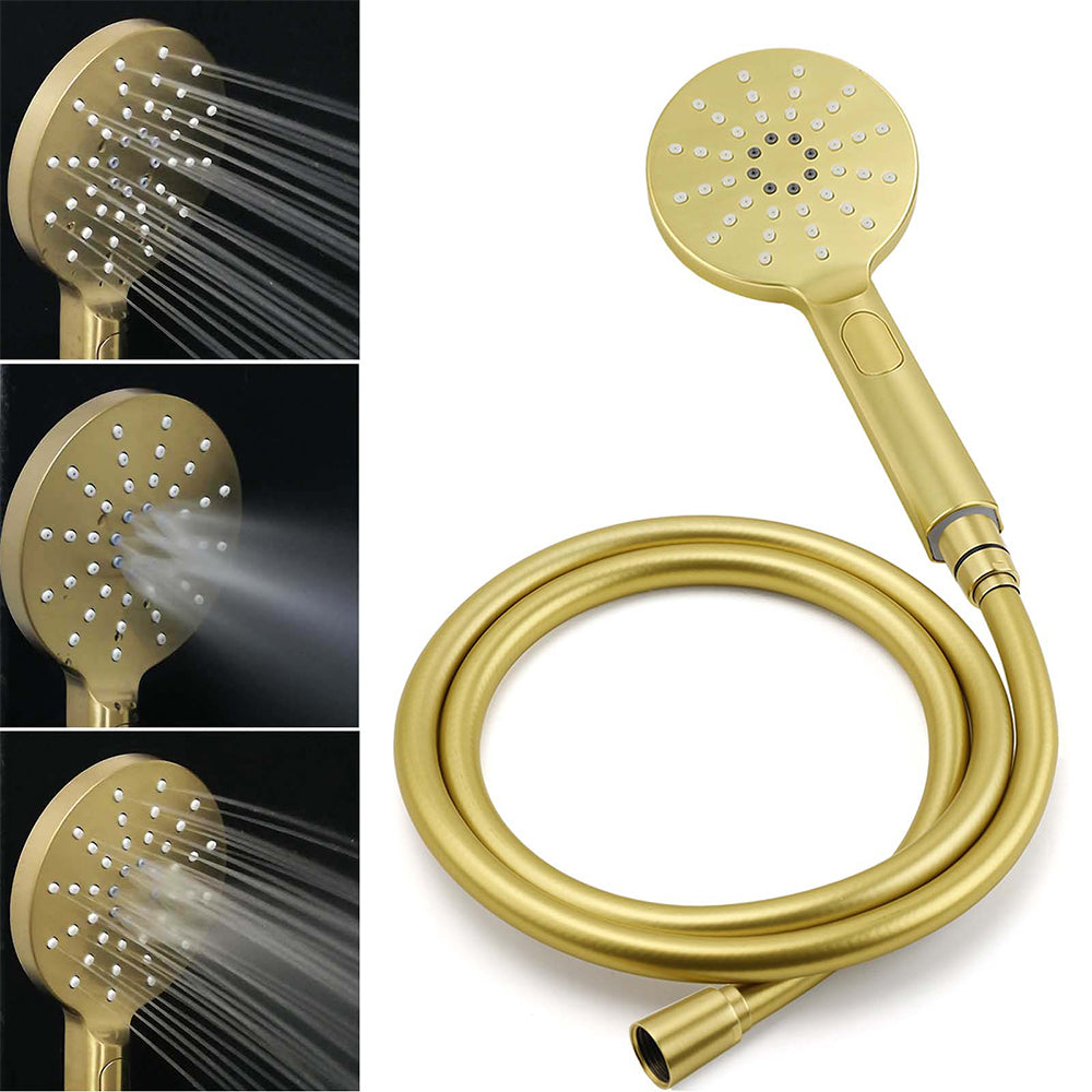Brushed Gold Dual Shower Set 8" Round Head 3 Modes Handheld Sliding Rail Arm Twin Taps