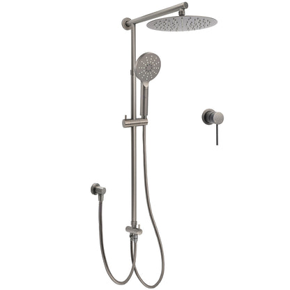 Gun Metal Round Shower 2in1 Set 10" Rain Head 3 Modes Handheld Sliding Rail Small Face Mixer