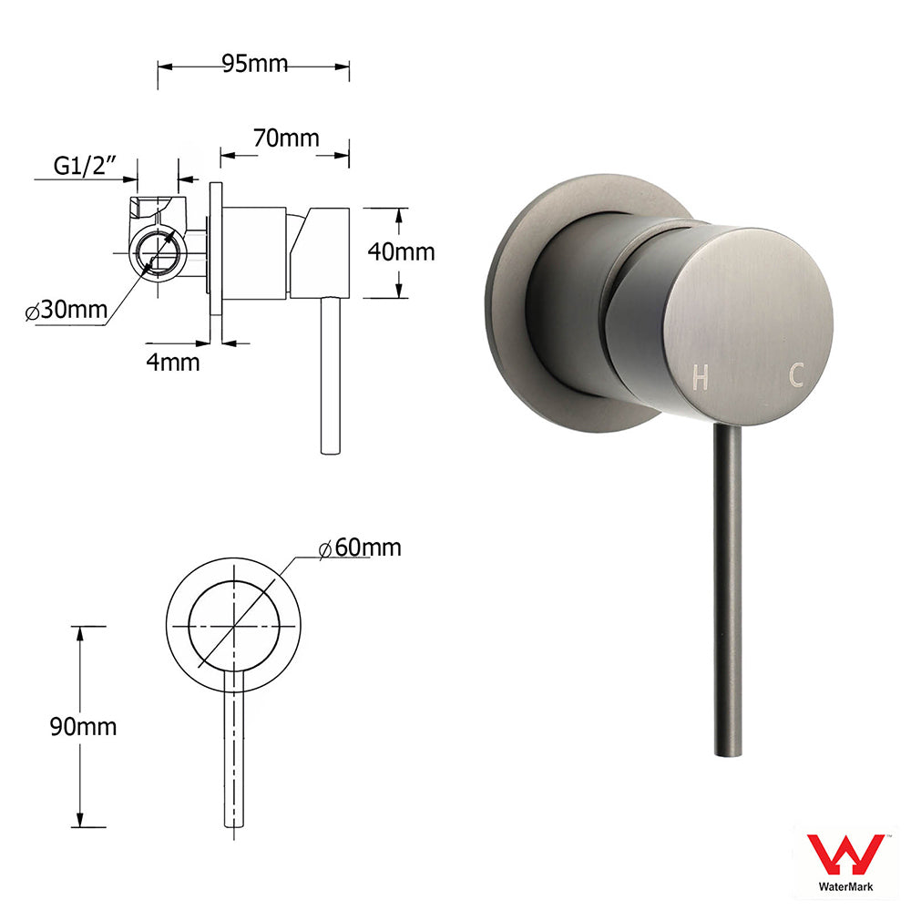 Gun Metal Round Shower 2in1 Set 10" Rain Head 3 Modes Handheld Sliding Rail Small Face Mixer