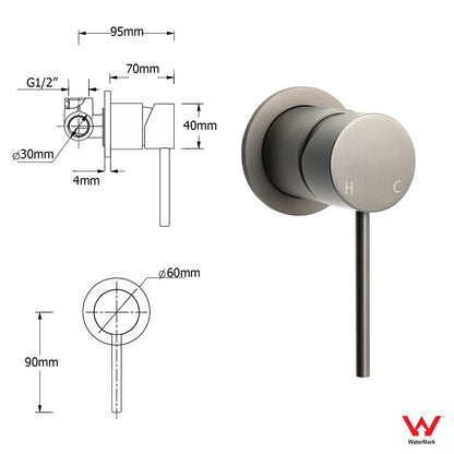 Gun Metal Round Shower 2in1 Set 10" Rain Head 3 Modes Handheld Sliding Rail Small Face Mixer