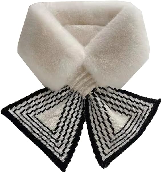 Women's Scarf - Women's Winter Scarf - Thick - Warm - Short Scarves - Plush Cross Scarves - Neck Scarves - White