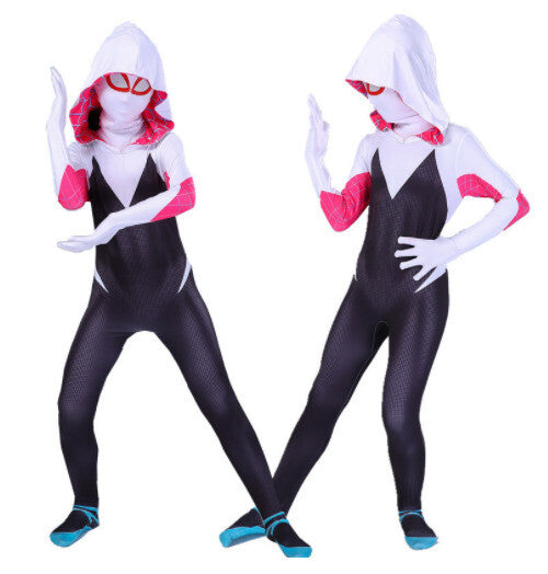 Girls Ghost Spider Stacy Gwen Cosplay Halloween Costume Jumpsuit Masquerade White Black Stacy White Black Stacy 7-8 Years