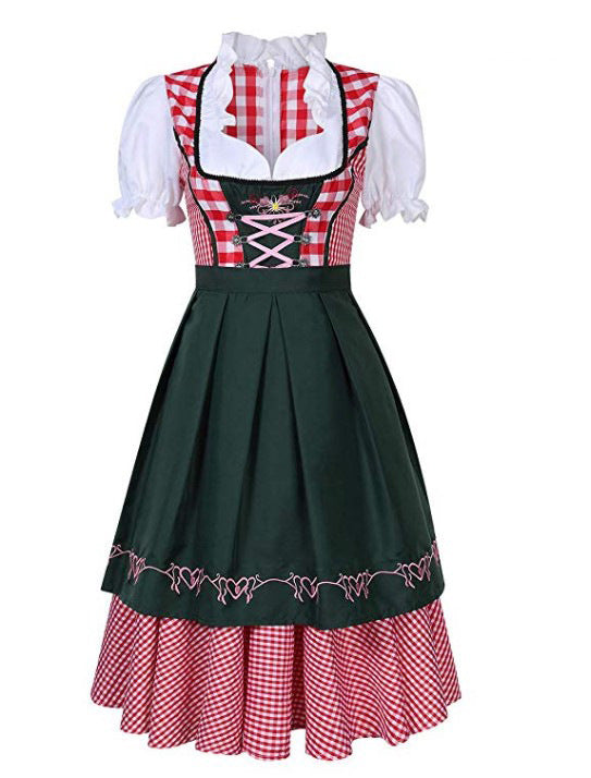 High Quality Traditional German Checkered Dress Oktoberfest Costumes for Adult Women Halloween Fancy Party Style XL xl