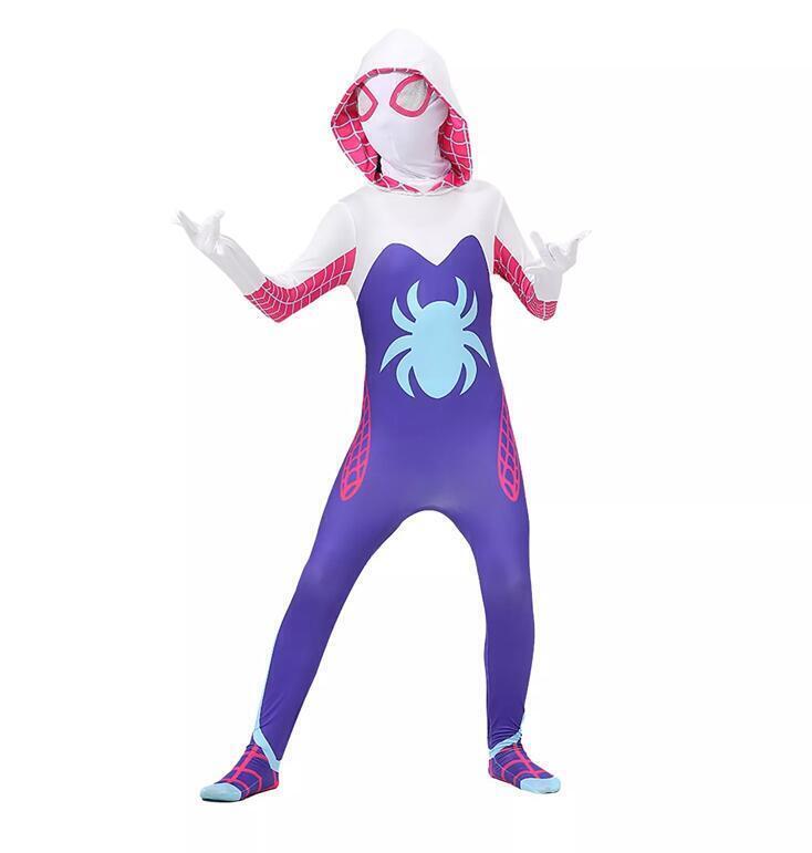 Girls Ghost Spider Stacy Gwen Cosplay Halloween Costume Jumpsuit Masquerade Purple Stacy Purple Stacy 5-6 Years