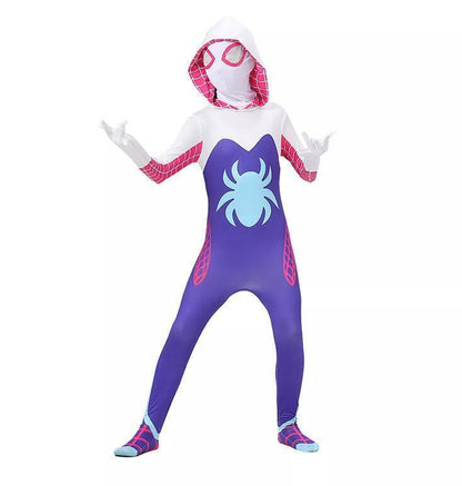 Girls Ghost Spider Stacy Gwen Cosplay Halloween Costume Jumpsuit Masquerade Purple Stacy Purple Stacy 5-6 Years