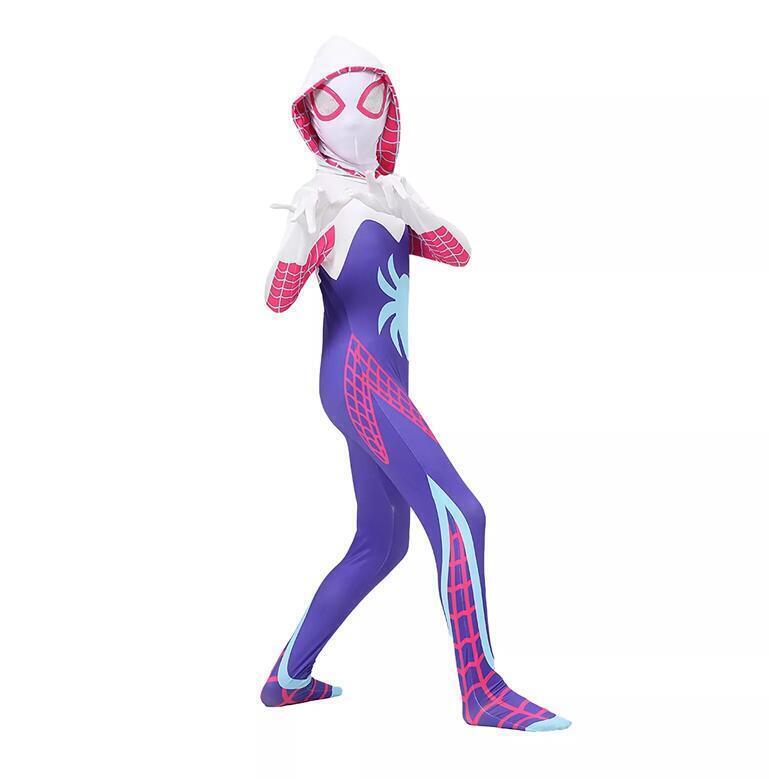 Girls Ghost Spider Stacy Gwen Cosplay Halloween Costume Jumpsuit Masquerade Purple Stacy Purple Stacy 5-6 Years