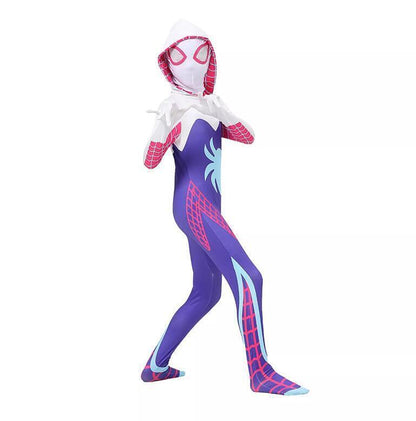 Girls Ghost Spider Stacy Gwen Cosplay Halloween Costume Jumpsuit Masquerade Purple Stacy Purple Stacy 5-6 Years