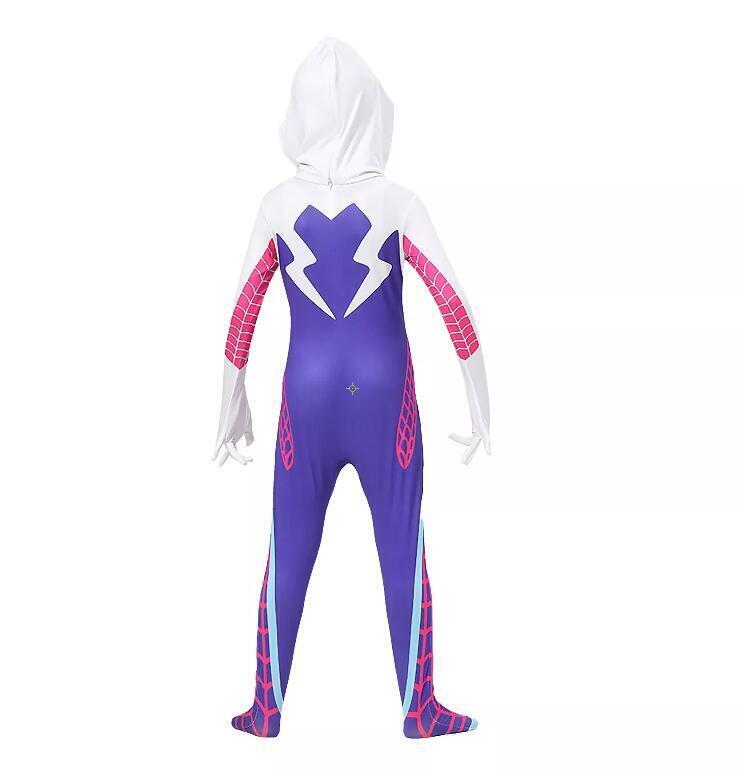 Girls Ghost Spider Stacy Gwen Cosplay Halloween Costume Jumpsuit Masquerade Purple Stacy Purple Stacy 5-6 Years