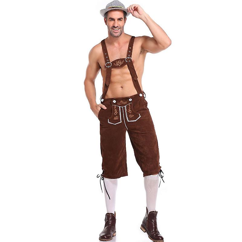 Men's Lederhosen - Genuine Leather, Authentic German Lederhosen for Men, Oktoberfest Attire - Brown-XF7-Brown M