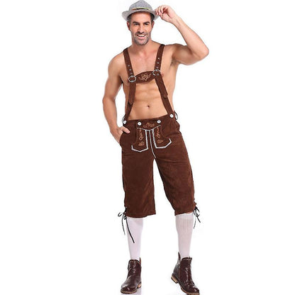 Men's Lederhosen - Genuine Leather, Authentic German Lederhosen for Men, Oktoberfest Attire - Brown-XF7-Brown M