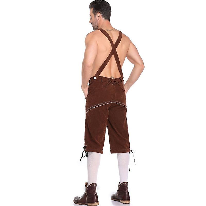 Men's Lederhosen - Genuine Leather, Authentic German Lederhosen for Men, Oktoberfest Attire - Brown-XF7-Brown M