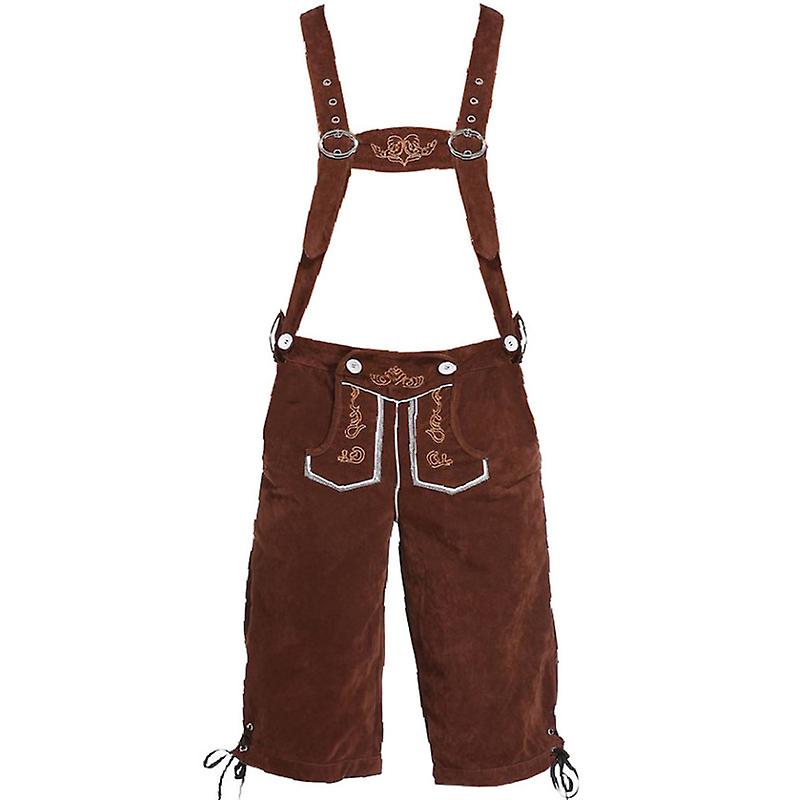 Men's Lederhosen - Genuine Leather, Authentic German Lederhosen for Men, Oktoberfest Attire - Brown-XF7-Brown M