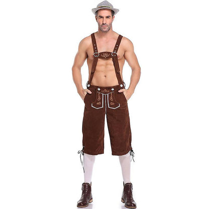 Men's Lederhosen - Genuine Leather, Authentic German Lederhosen for Men, Oktoberfest Attire - Brown-XF7-Brown L