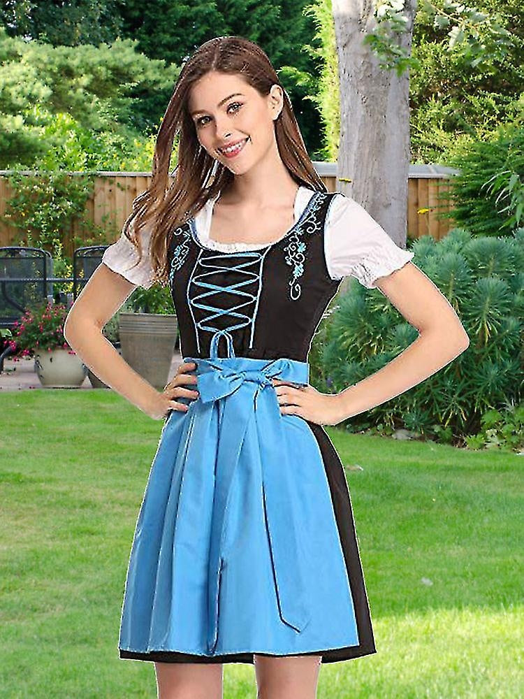 German Oktoberfest Costume for Women - Traditional Bavarian Beer Carnival Fraulein Cosplay Maid Costume - Black - Perfect Black XL