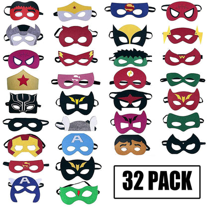Superhero Masks Party Favors - 32 Pack Felt and Elastic Masks for Kids