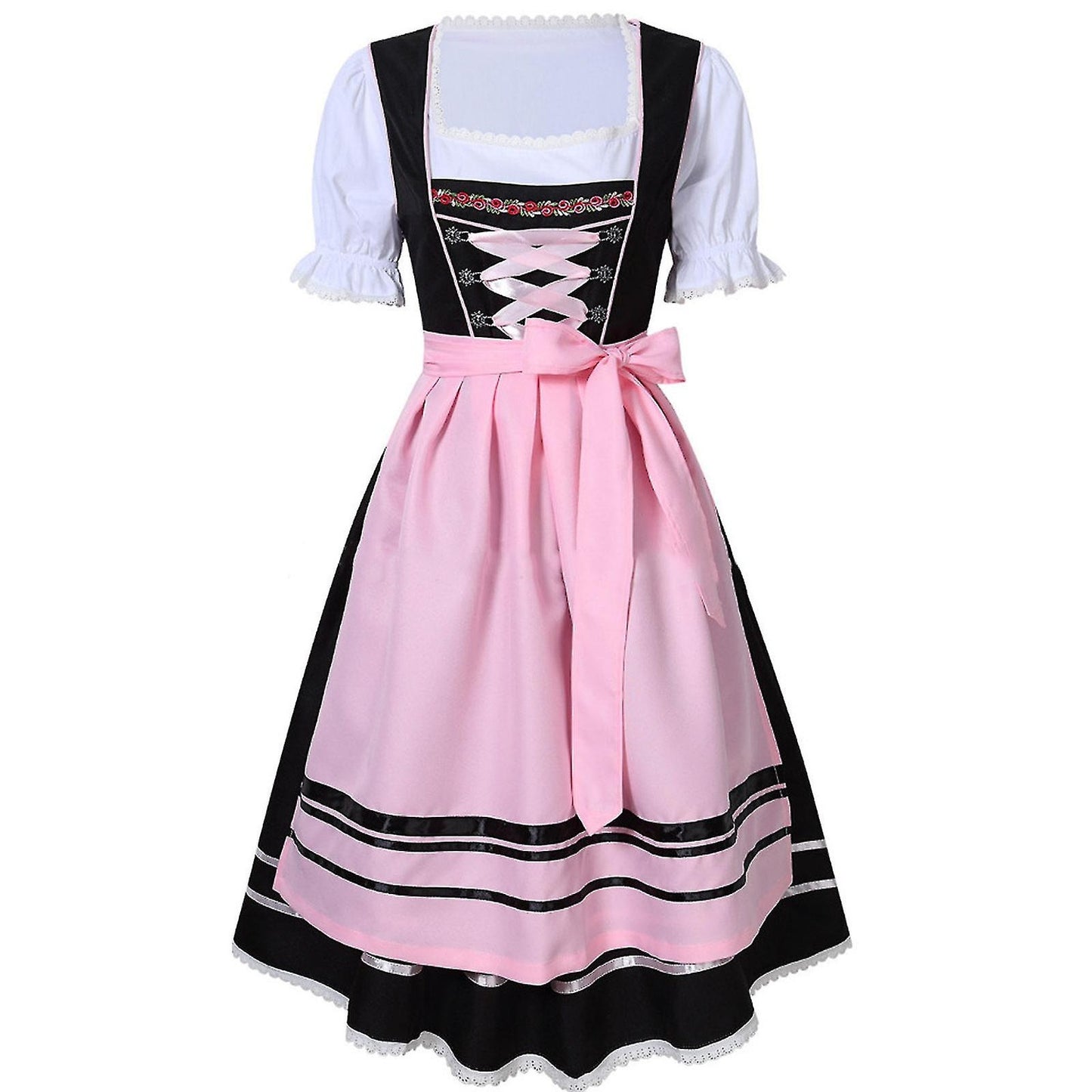 German Oktoberfest Costume for Women - Traditional Bavarian Beer Carnival Fraulein Cosplay Maid Costume - Black - Perfect Black XXL
