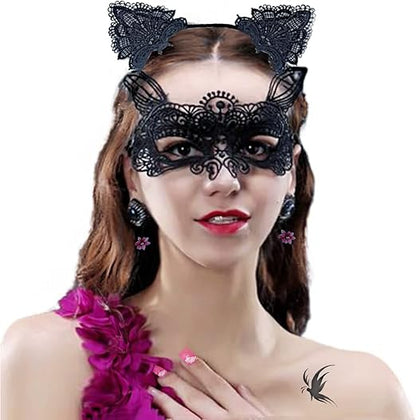 Cat mask and cat ears headband women's fancy dress Halloween mask costume Catwoman accessories makeup party gifts