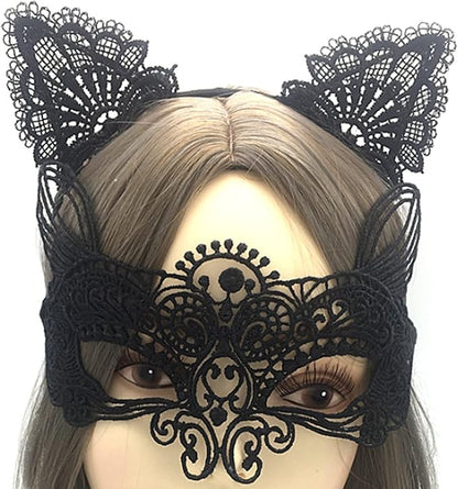Cat mask and cat ears headband women's fancy dress Halloween mask costume Catwoman accessories makeup party gifts