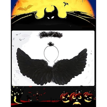 Black wings and halo devil wings for kids black wing feather wings for Halloween
