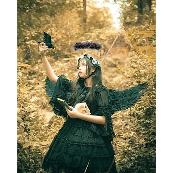 Black wings and halo devil wings for kids black wing feather wings for Halloween