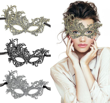 Masquerade Mask - Venetian Mask for Women, Beautiful Elegant Lace Mask for Ladies Halloween Mardi Gras Party Gold+Silver+Black