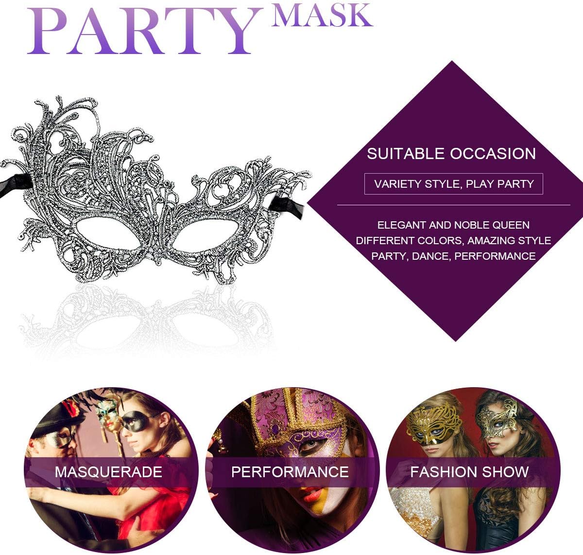 Masquerade Mask - Venetian Mask for Women, Beautiful Elegant Lace Mask for Ladies Halloween Mardi Gras Party Gold+Silver+Black
