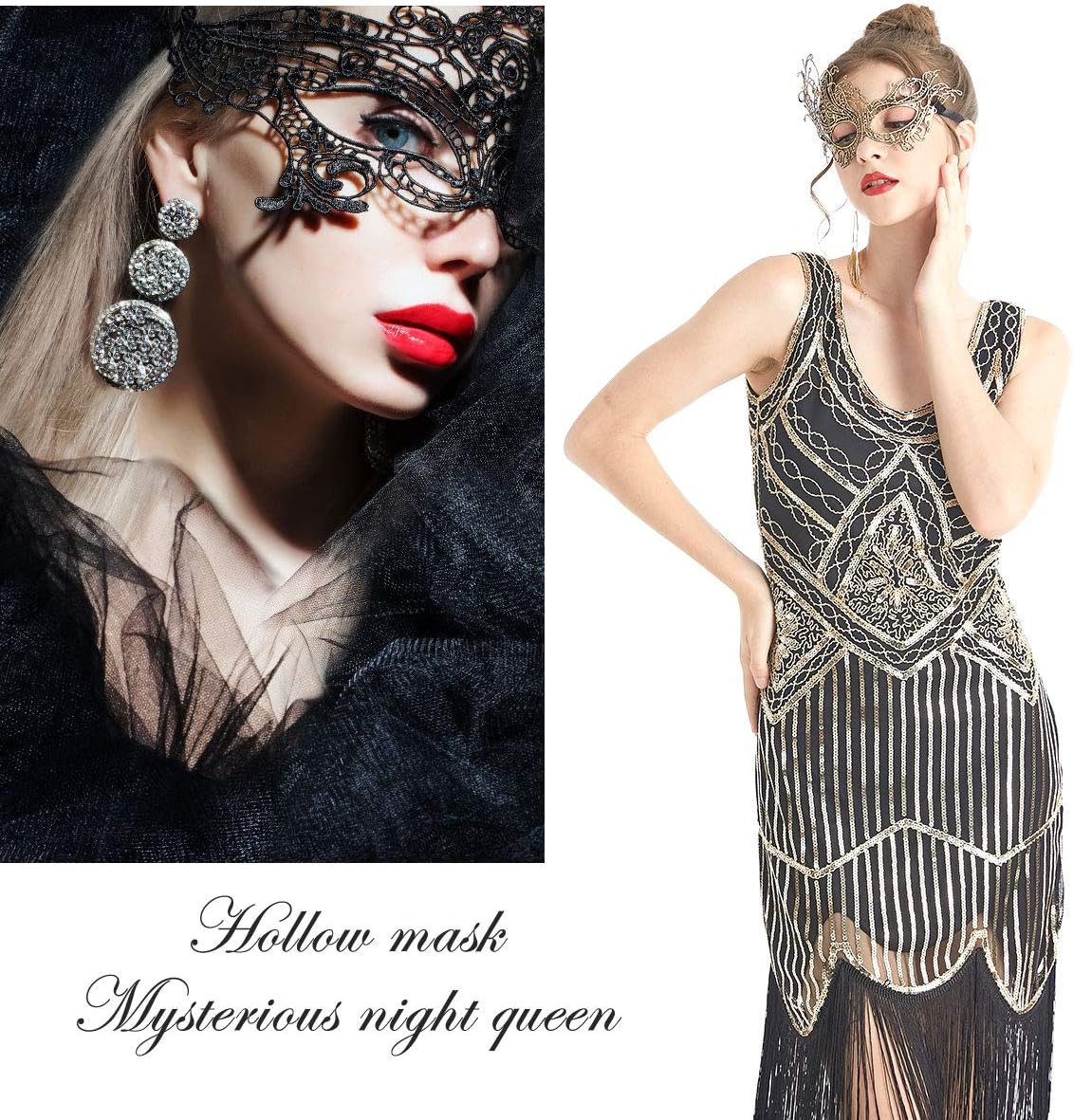 Masquerade Mask - Venetian Mask for Women, Beautiful Elegant Lace Mask for Ladies Halloween Mardi Gras Party Gold+Silver+Black