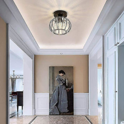 Modern Crystal Ceiling Light E27 LED Ceiling Lamp Mini Crystal Chandelier for Kitchen Dining Room Bedroom Hallway Entrance (Black)HYD