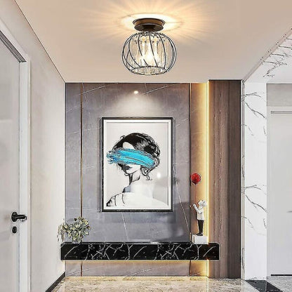 Modern Crystal Ceiling Light E27 LED Ceiling Lamp Mini Crystal Chandelier for Kitchen Dining Room Bedroom Hallway Entrance (Black)HYD