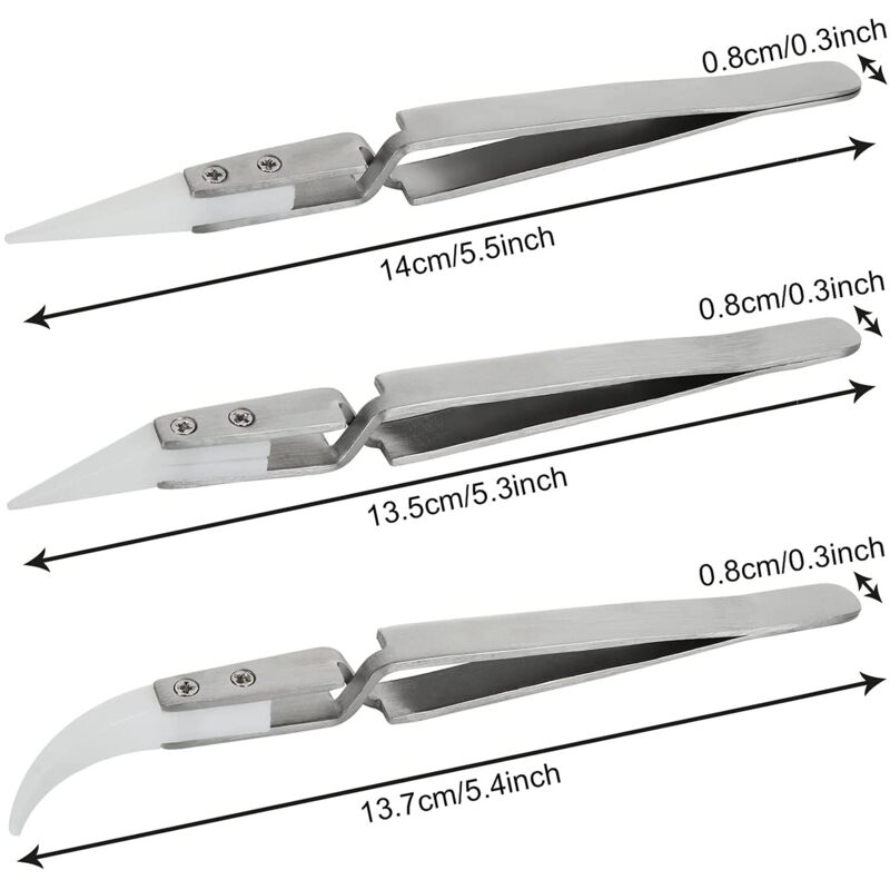 6pcs Precision Ceramic Inverted Soldering Tweezers Non-conductive Antimagnetic Pointed Curved Tips