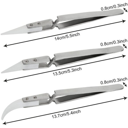 6pcs Precision Ceramic Inverted Soldering Tweezers Non-conductive Antimagnetic Pointed Curved Tips