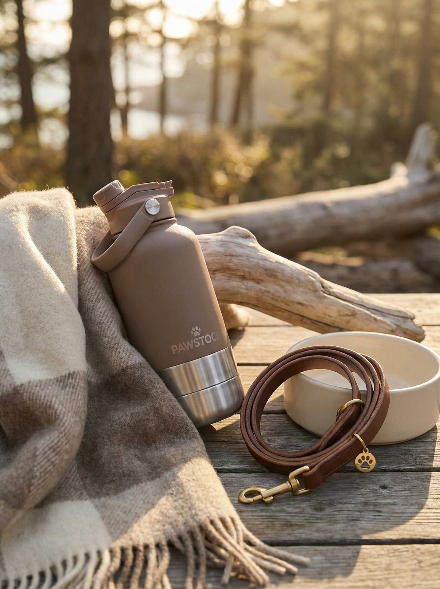 Pawstock 3-in-1 Insulated Dog Water Bottle with Dual Bowls – 1L Stainless Steel Travel Bottle - Pink