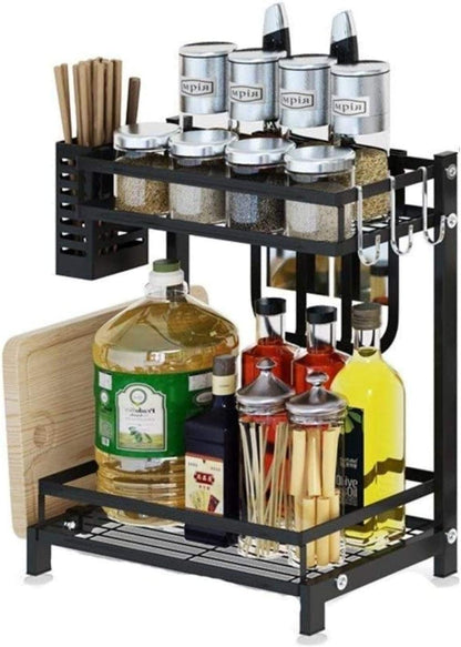 CARLA HOME 2-Tier Kitchen Spice Rack Organizer Storage Shelf for Condiments, Oil Bottles, Utensils, Cutting Board & More