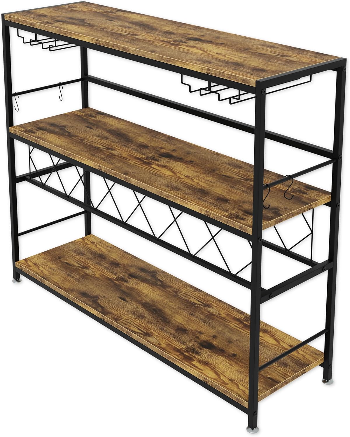 CARLA HOME Large Wine Rack with Glass Holder, Metal Designed Bottle Holder and Wood Countertop for Wine & Champagne