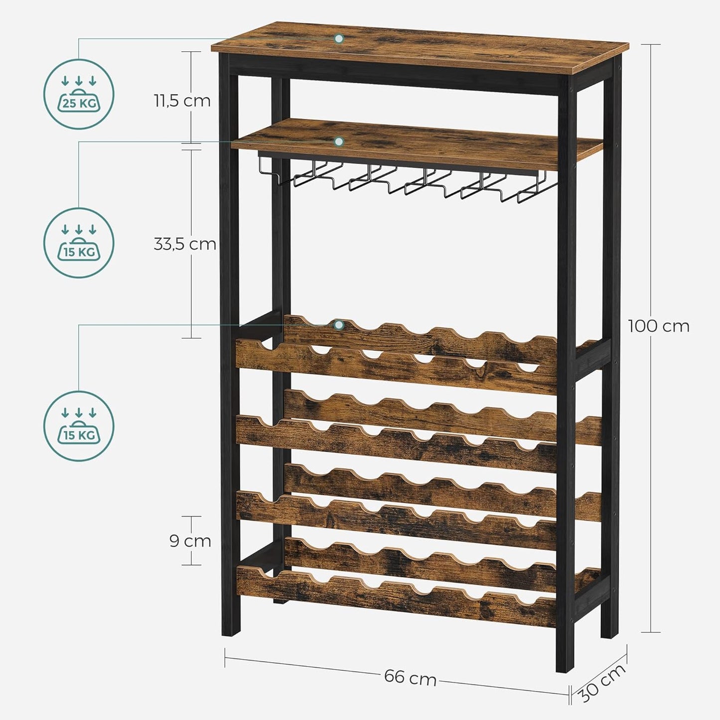 CARLA HOME Large Wine Rack with Glass Holder, Metal Designed Bottle Holder and Wood Countertop up to Wine & Champagne Bottles