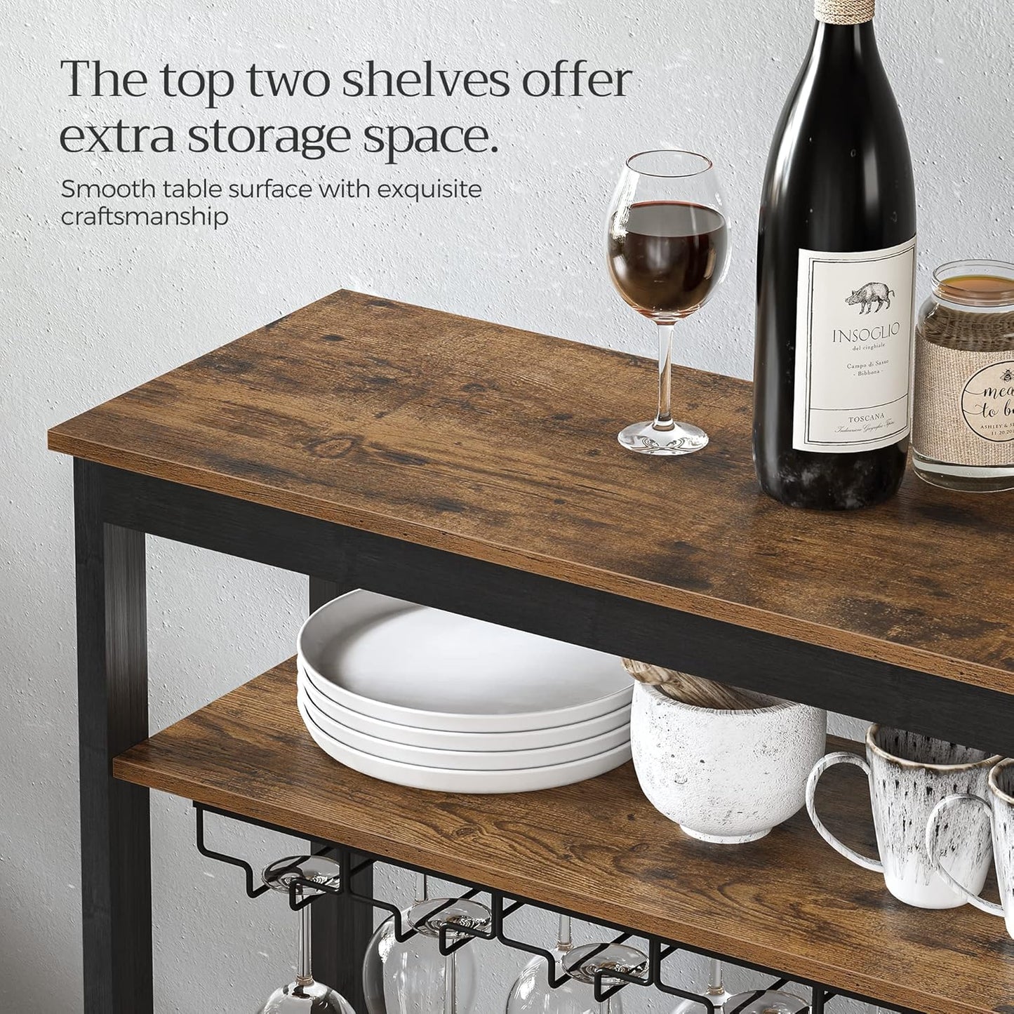 CARLA HOME Large Wine Rack with Glass Holder, Metal Designed Bottle Holder and Wood Countertop up to Wine & Champagne Bottles