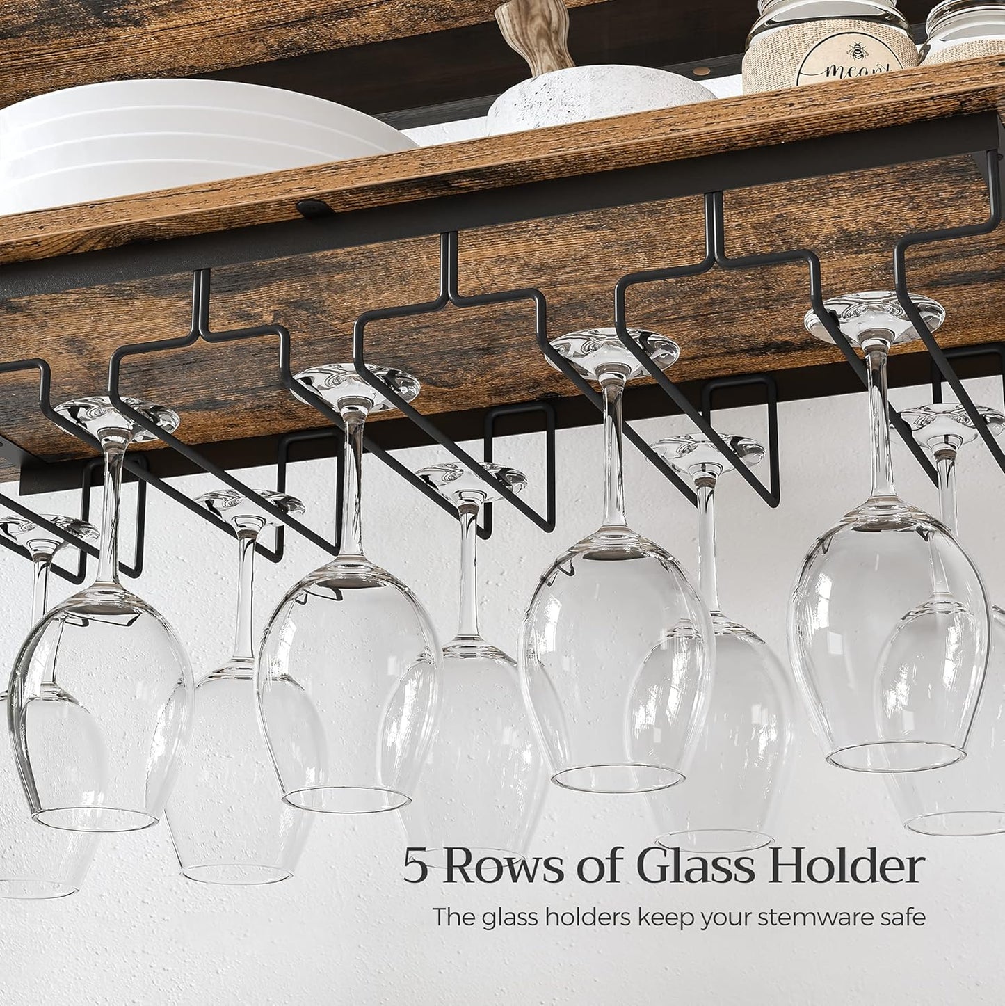 CARLA HOME Large Wine Rack with Glass Holder, Metal Designed Bottle Holder and Wood Countertop up to Wine & Champagne Bottles