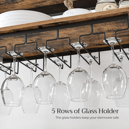 CARLA HOME Large Wine Rack with Glass Holder, Metal Designed Bottle Holder and Wood Countertop up to Wine & Champagne Bottles