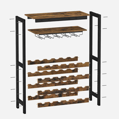 CARLA HOME Large Wine Rack with Glass Holder, Metal Designed Bottle Holder and Wood Countertop up to Wine & Champagne Bottles