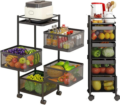 CARLA HOME Metal 5-Tier Rolling Vegetable and Fruit Basket Cart Stand for Kitchen & Storage