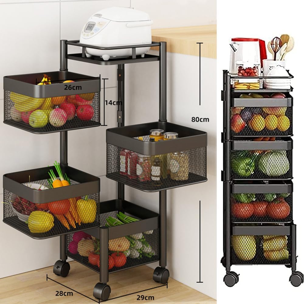 CARLA HOME Metal 5-Tier Rolling Vegetable and Fruit Basket Cart Stand for Kitchen & Storage