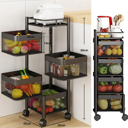 CARLA HOME Metal 5-Tier Rolling Vegetable and Fruit Basket Cart Stand for Kitchen & Storage