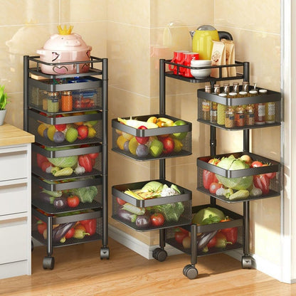 CARLA HOME Metal 5-Tier Rolling Vegetable and Fruit Basket Cart Stand for Kitchen & Storage