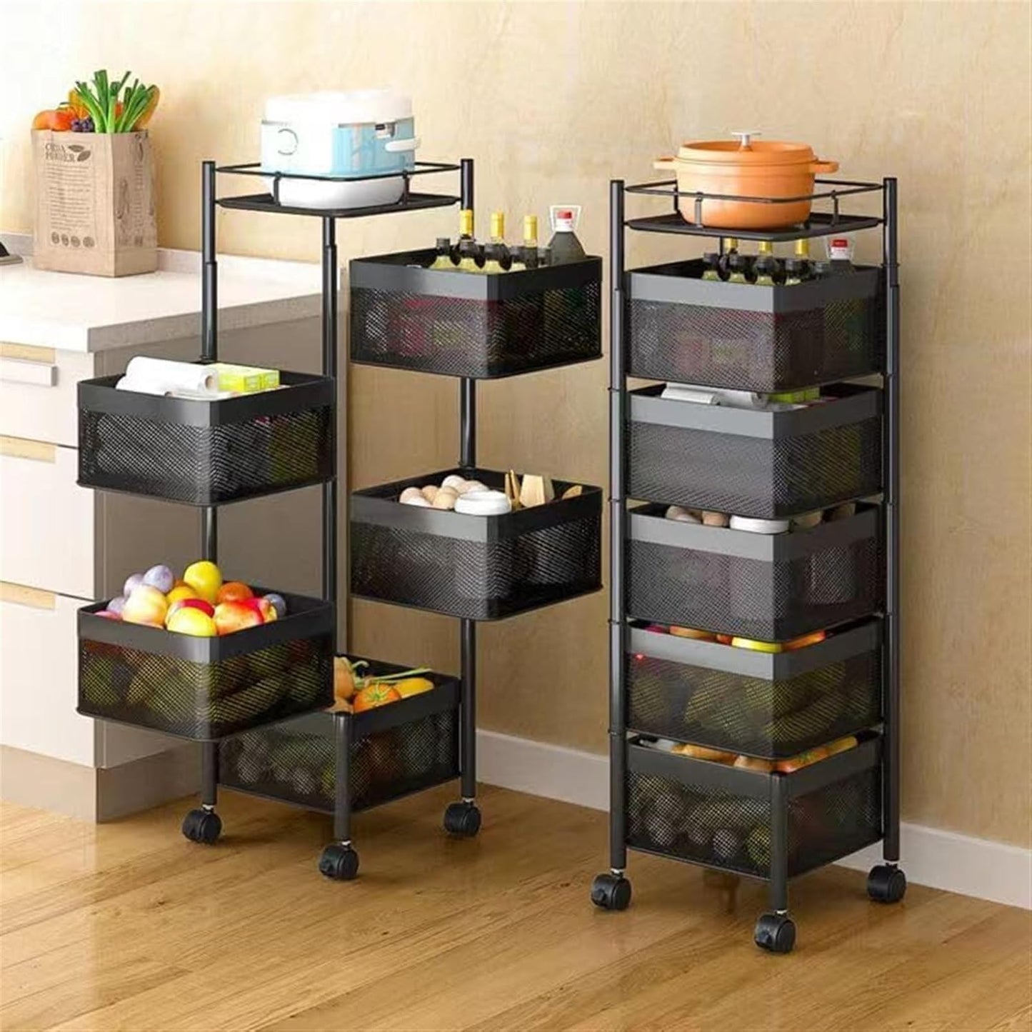 CARLA HOME Metal 5-Tier Rolling Vegetable and Fruit Basket Cart Stand for Kitchen & Storage