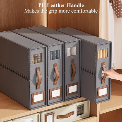 CARLA HOME Bed Sheet Organizer Set of 4 with Handle & Window for Covers, Pillowcases, Blankets, Clothes & Sheets (Grey)