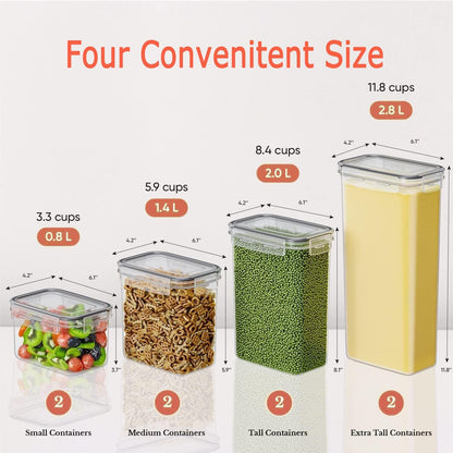 CARLA HOME 8 Piece Airtight Food Storage Containers Set with Lids & Labels for Kitchen Storage